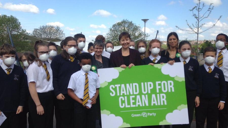 Caroline in Bristol with children and others to highlight concerns on air pollution